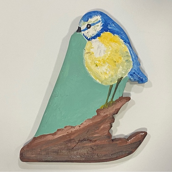 Hand Painted and Carved Birds and Chickadees in the Garden Wood Set of 4 - Picture 3 of 8